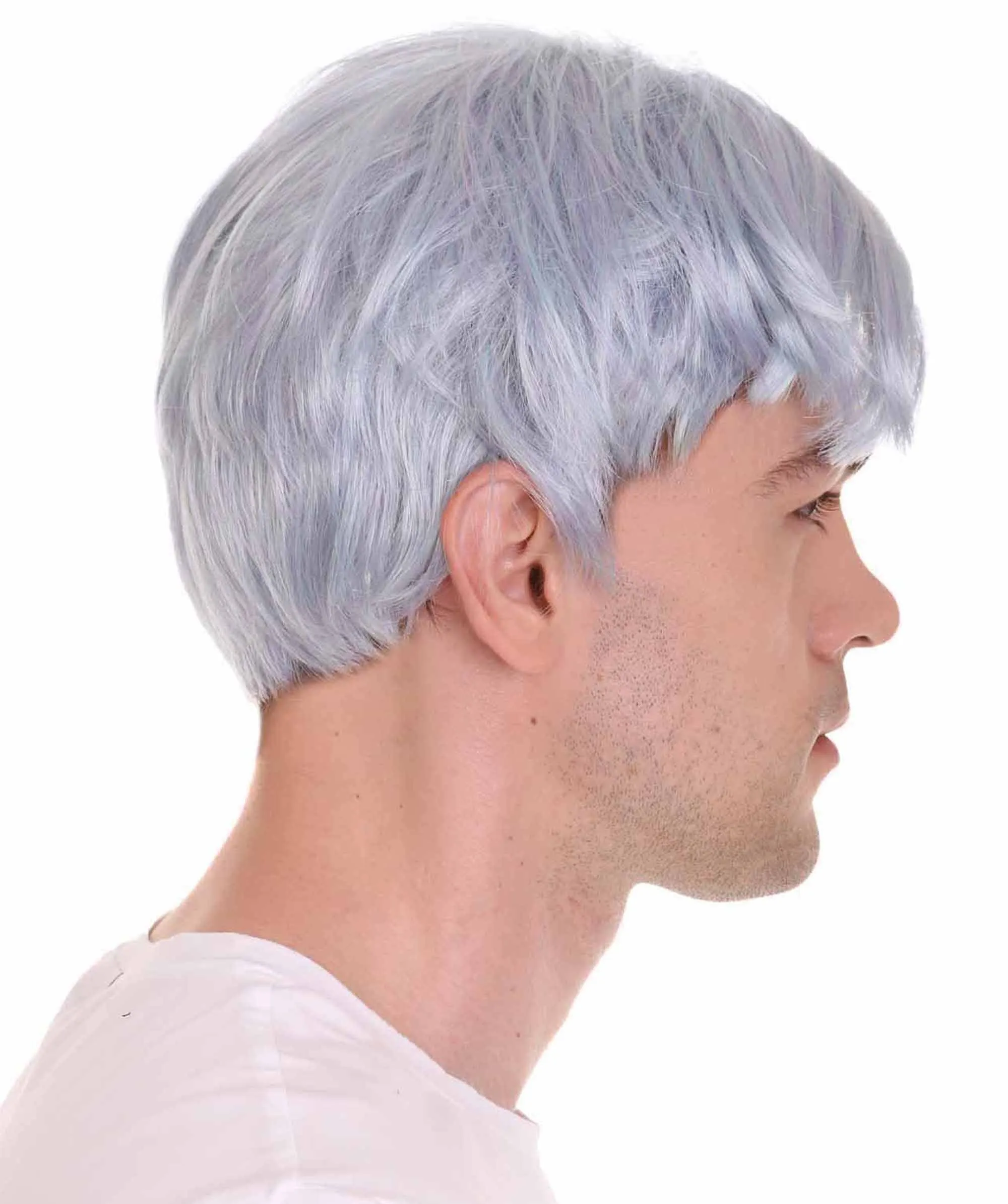 K-Pop | Men's Short Straight Middle Part Grey K Pop Cosplay Wig | Premium Breathable Capless Cap