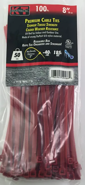 K-T Industries  8" Red Standard Duty, 100/Pk