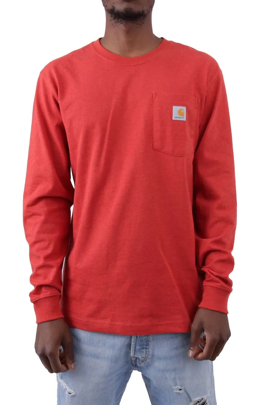 (K126) Long Sleeve Workwear Pocket Shirt - Chili Pepper Heather