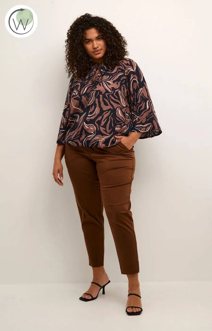 Kaffe Curve Printed Blouse in Brown