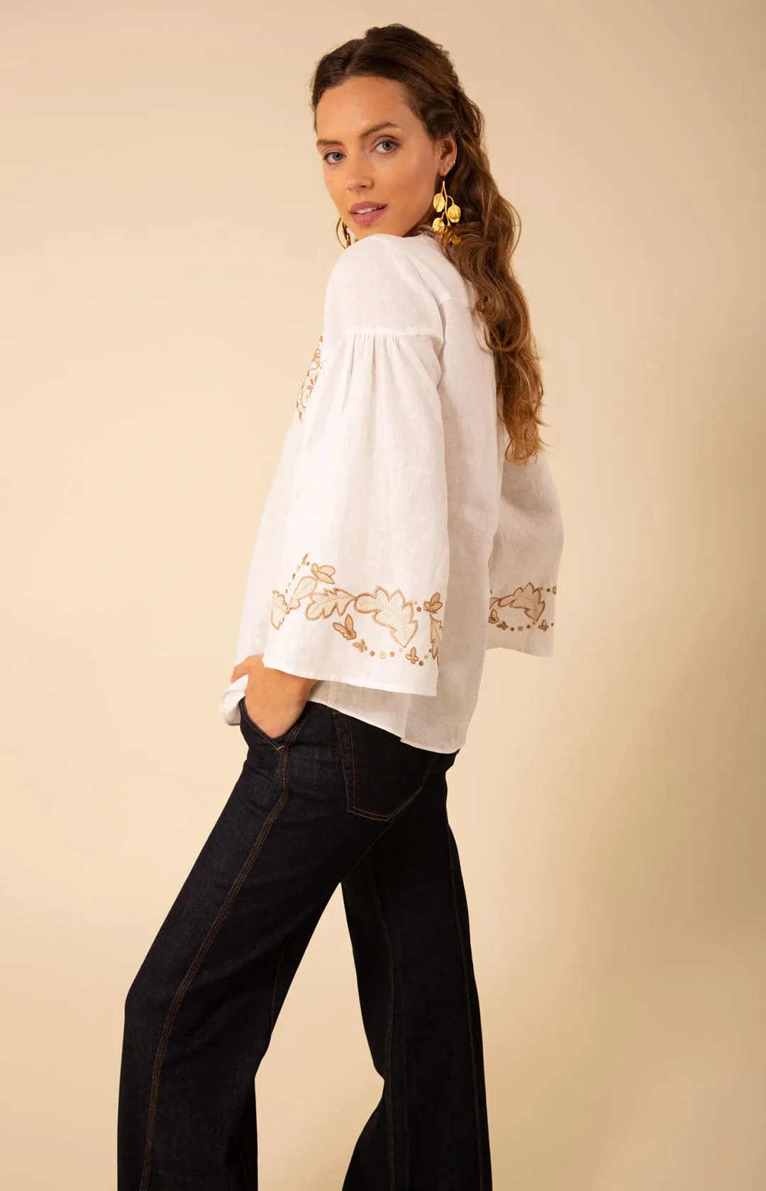 Kaia Embroidered Linen Top