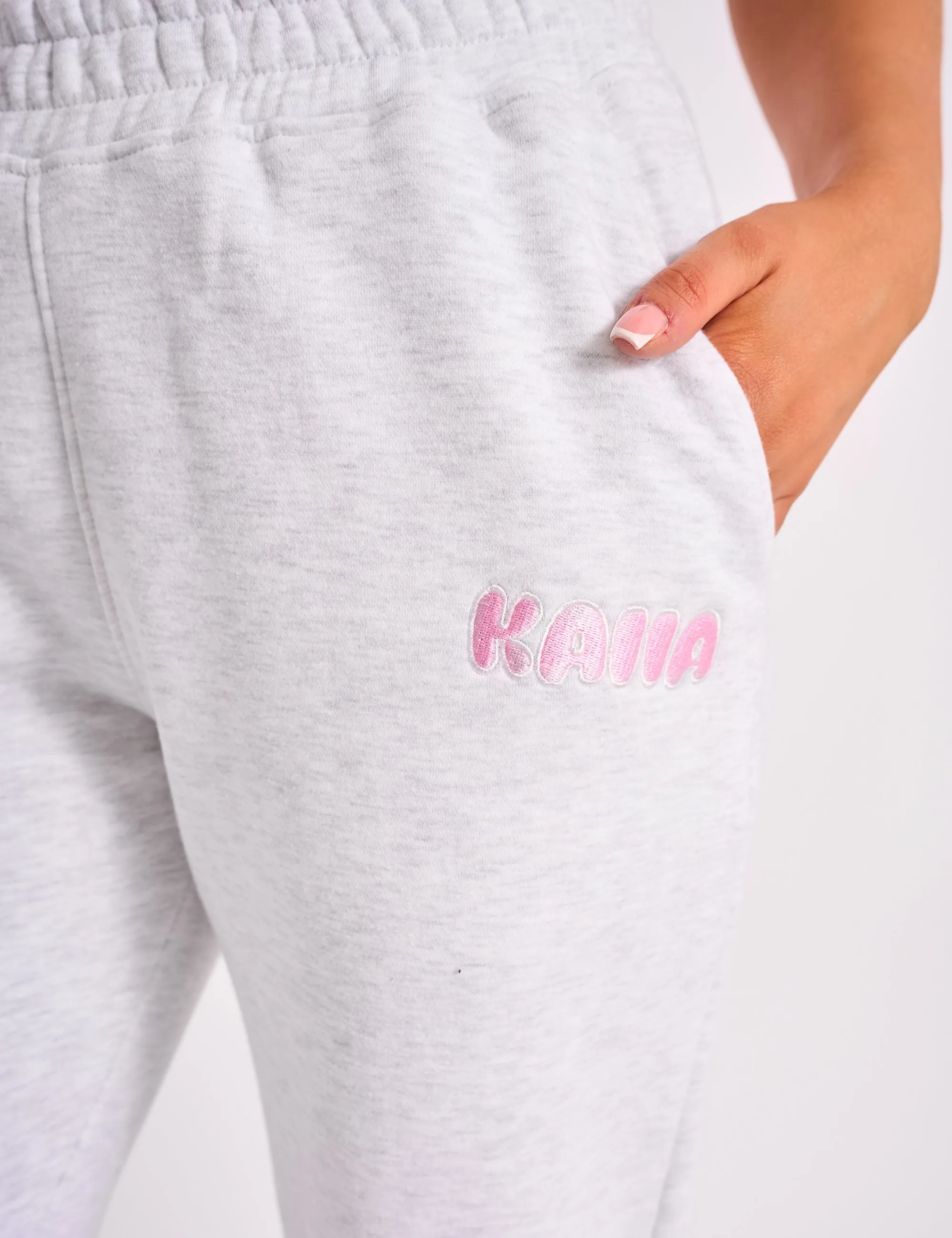 Kaiia Bubble Logo Wide Leg Joggers Grey Marl & Pink