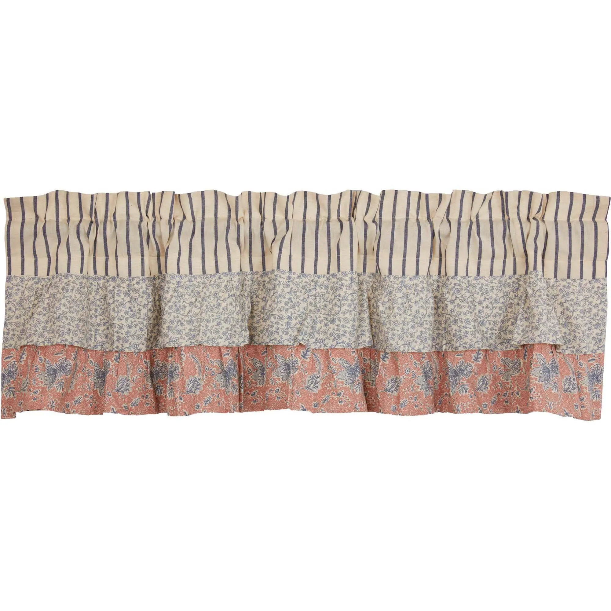 Kaila Blue Stripe Ruffled Lined Valance 60"