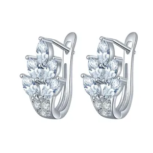 Kairangi Crystal Earrings for Women Leafy Shaped Rhodium Plated White Crystal Clip On Stud Earrings for Women and Girls