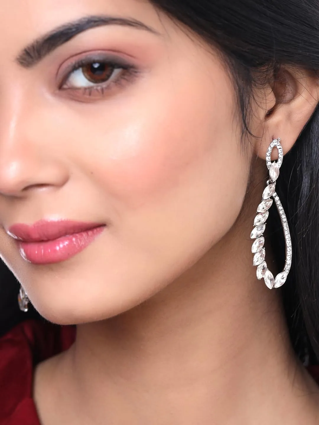 Kairangi Danglers Earrings for Women Elegant Silver Plated White Crystal Long Dangle Earrings for Women and Girls.