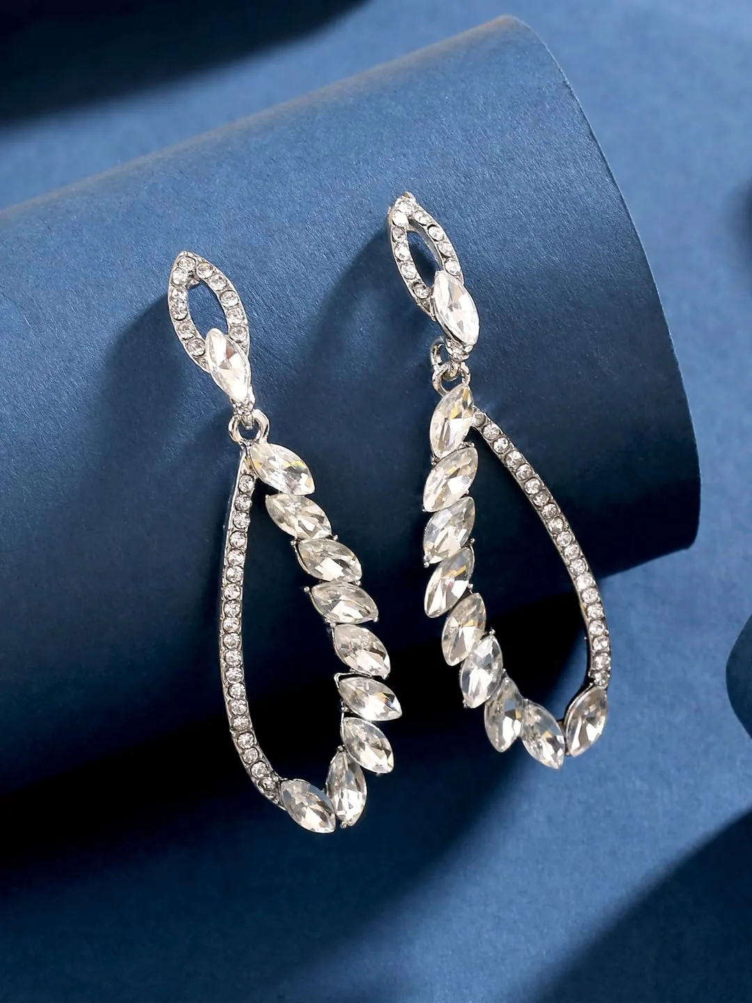 Kairangi Danglers Earrings for Women Elegant Silver Plated White Crystal Long Dangle Earrings for Women and Girls.