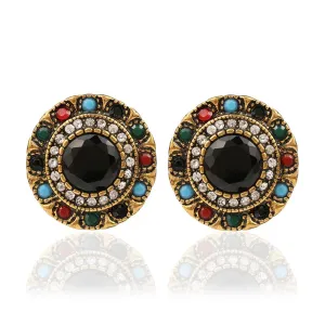 Kairangi Earrings for Women and Girls Black Studs Earring Gold Plated Multicolor Stoned Earring | Western Floral Big stud | Birthday Gift for Girls and Women Anniversary Gift for Wife