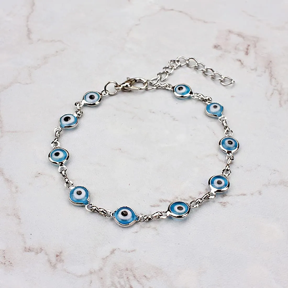 Kairangi Evil Eye Bracelet for Women Evil Eye Beads Bracelet Silver Plated Adjustable Hand Charm Unisex Bracelet for Men and Women.