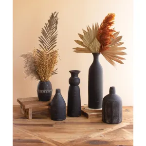 Kalalou - SET OF FIVE MODERN BLACK CLAY VASES - H4126