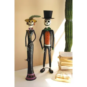 Kalalou set of two painted metal halloween day of the dead couple - CHE1450