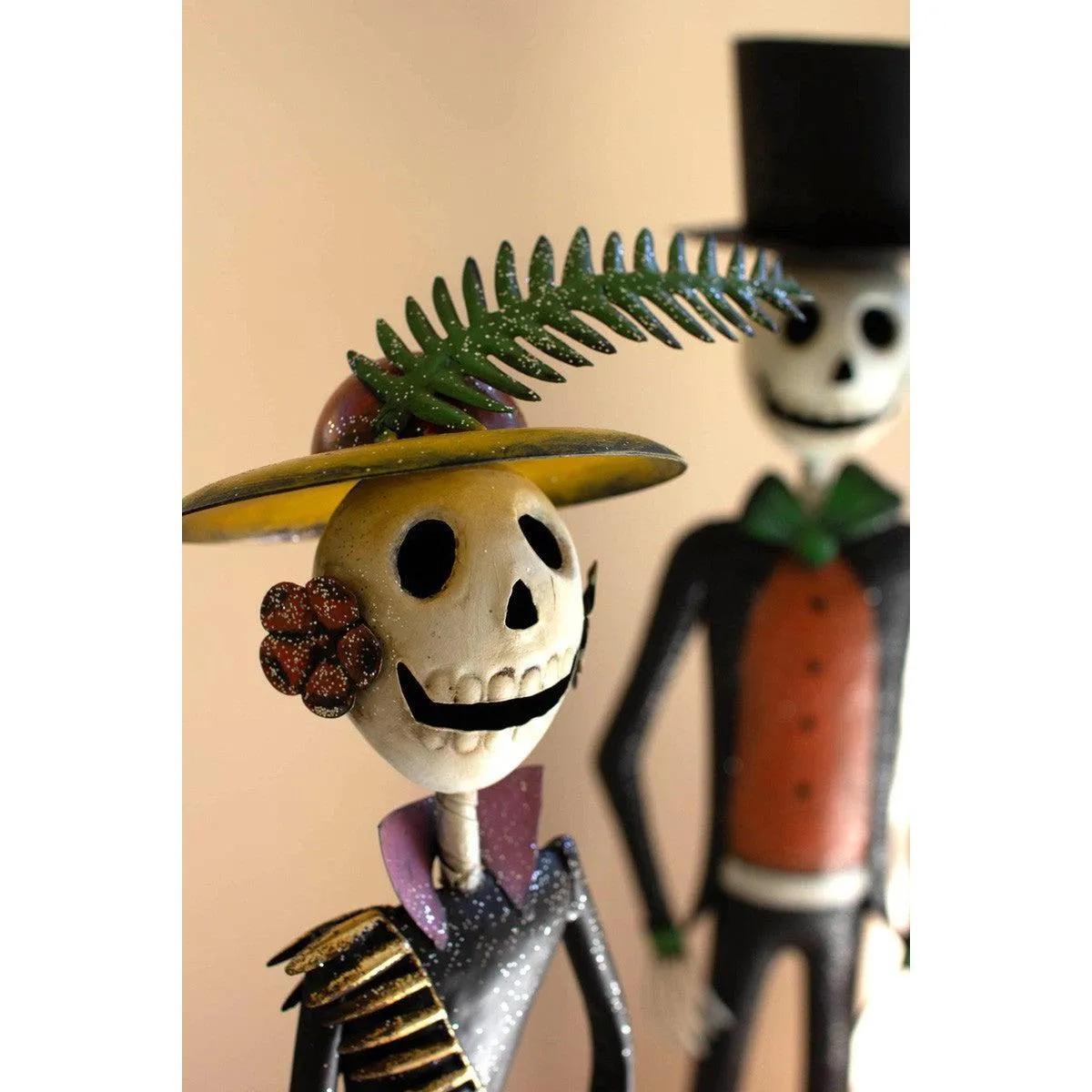 Kalalou set of two painted metal halloween day of the dead couple - CHE1450