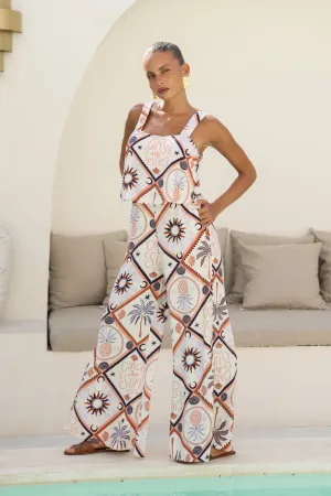 Kalani Brown Abstract Tile Jumpsuit