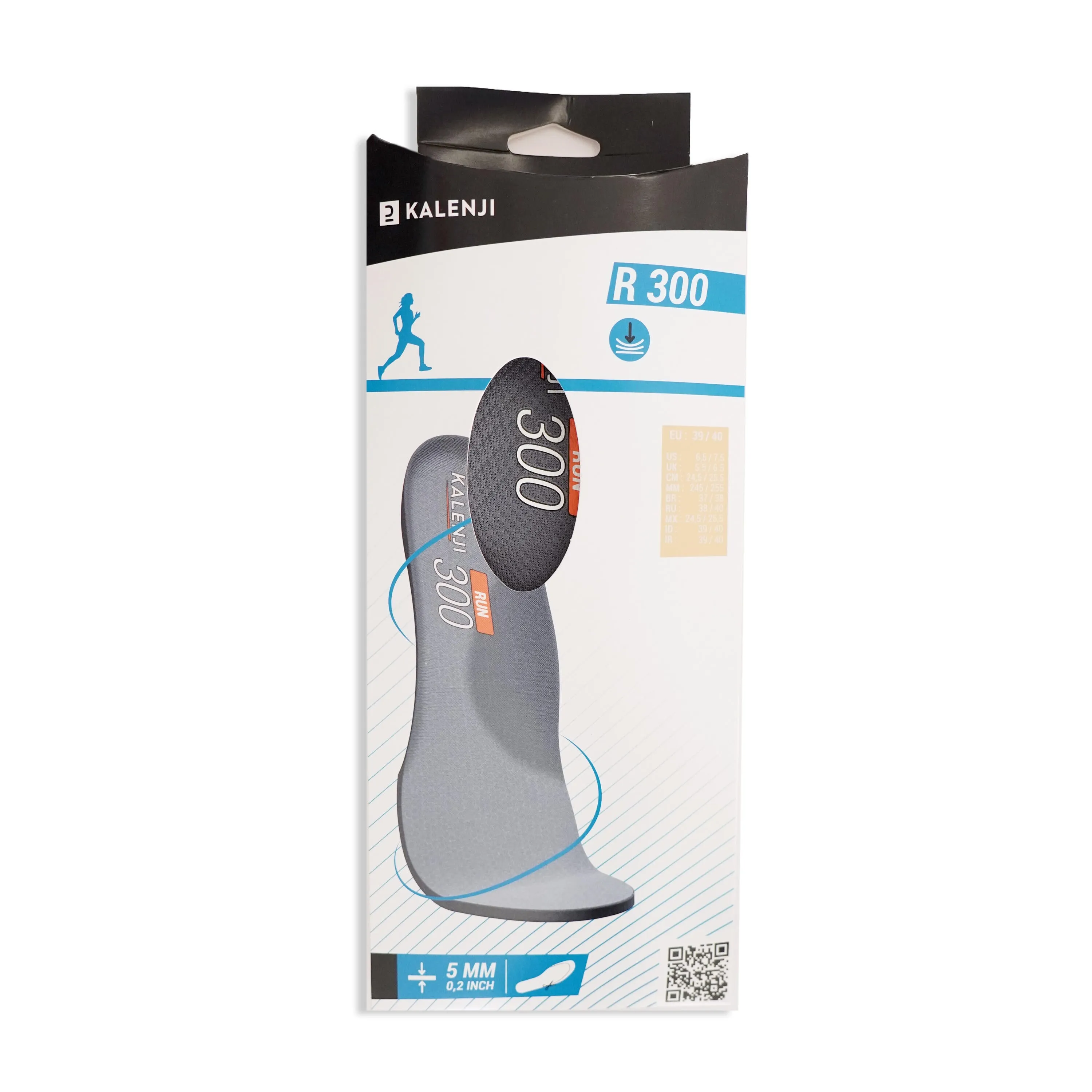 Kalenji Run 300 insoles, asphalt grey/black/orange