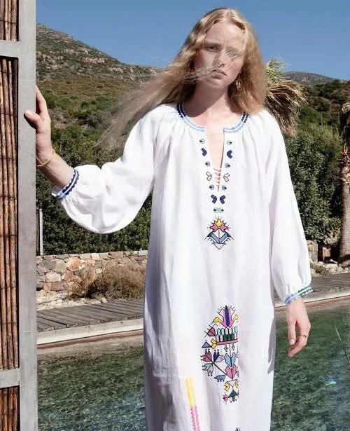 KALYMNOS EMBROIDERED LONG KAFTAN DRESS