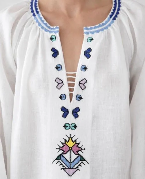 KALYMNOS EMBROIDERED LONG KAFTAN DRESS