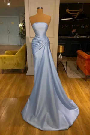 kamahe Fabulous Strapless Mermaid Graduation Dresses Long Blue Prom Dresses