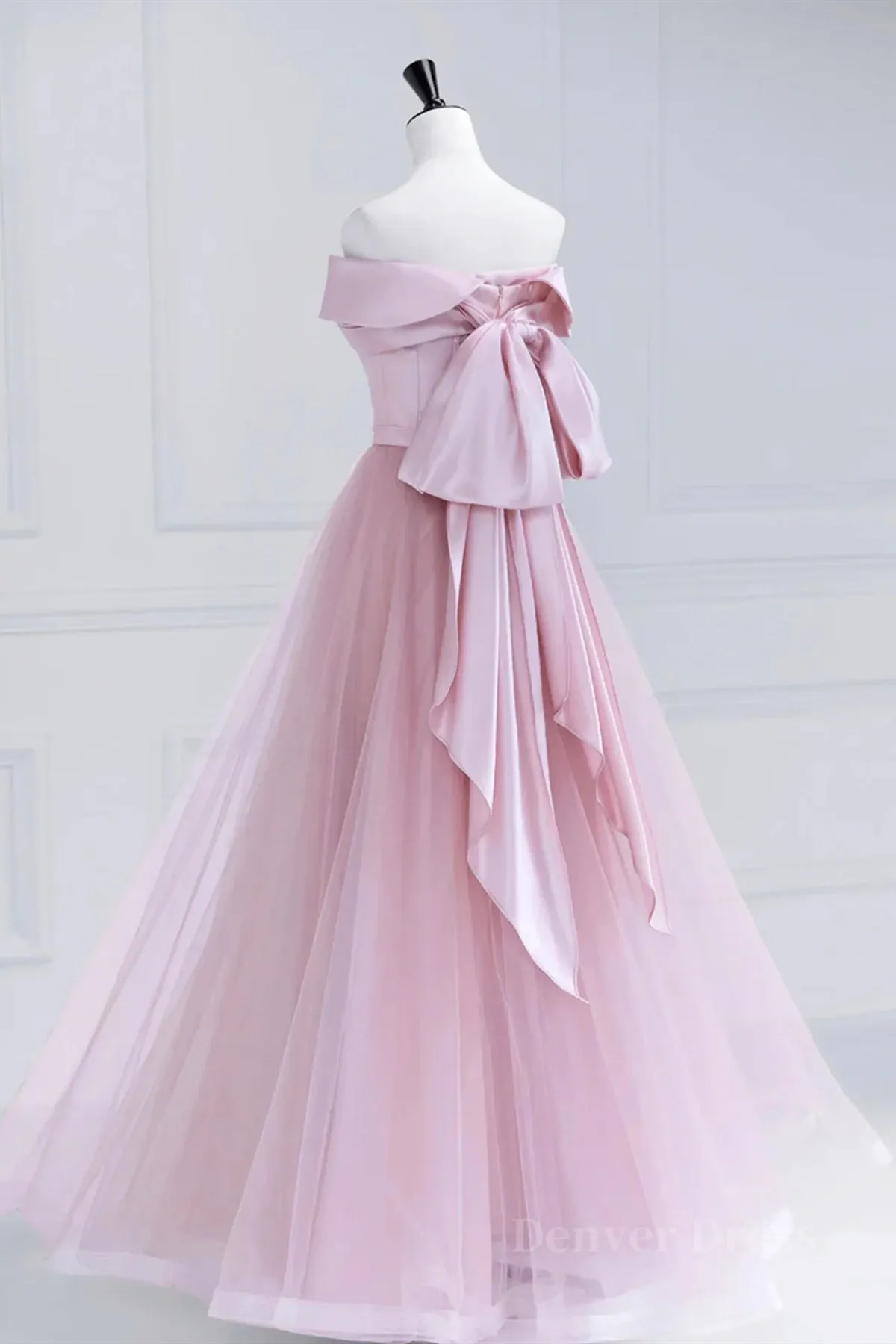 kamahe Off the Shoulder Pink Prom Dresses, Pink Tulle Formal Evening Dresses