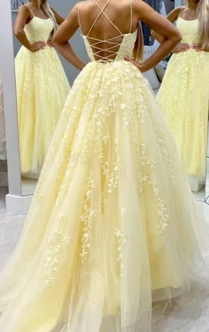 kamahe Tulle prom dresses yellow ball gown