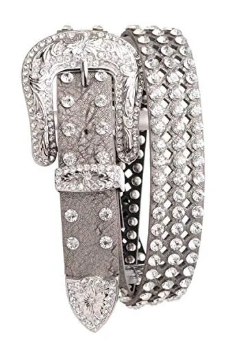 Kamberley Genuine Leather, Lacer Cut Glitz Leather Belt, Pewter, Small/Medium