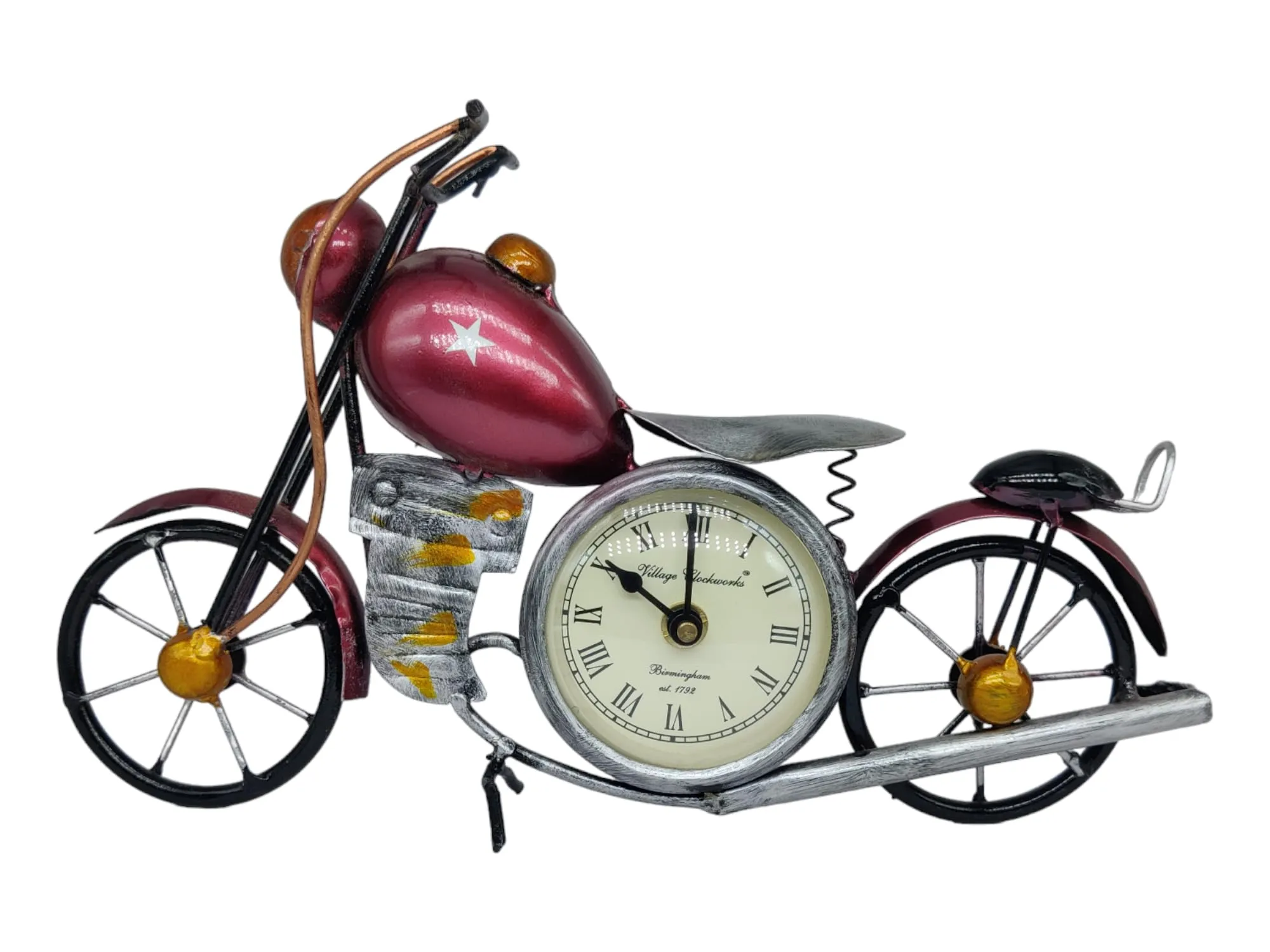 K&K Krafts & Kreations Handcrafted Metal Bike Clock (Red)