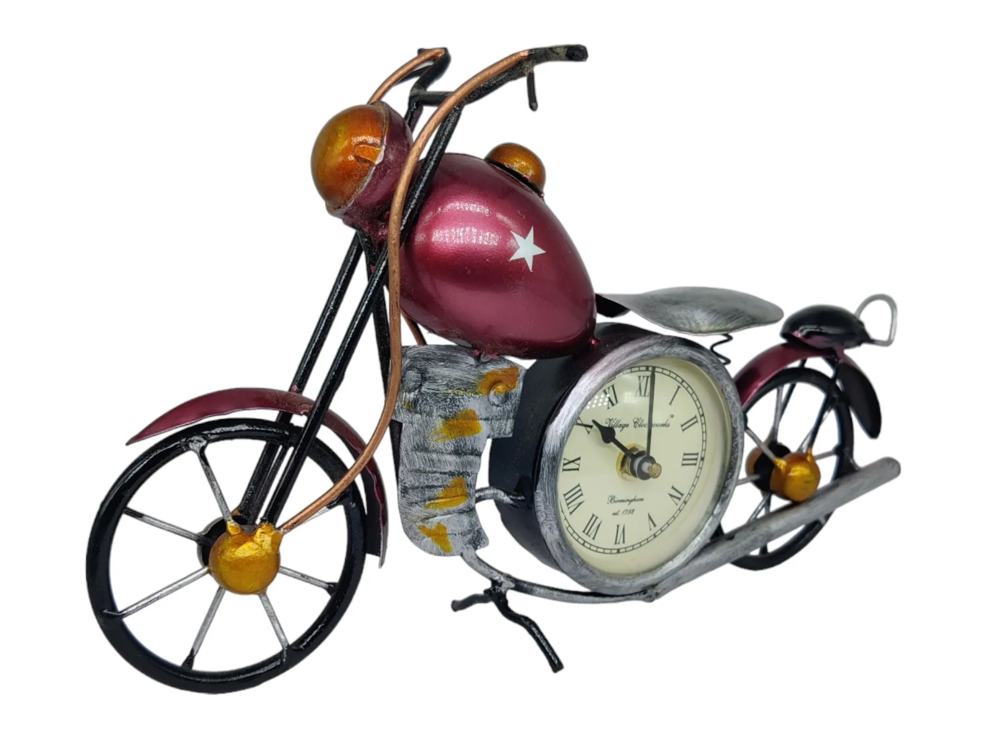 K&K Krafts & Kreations Handcrafted Metal Bike Clock (Red)