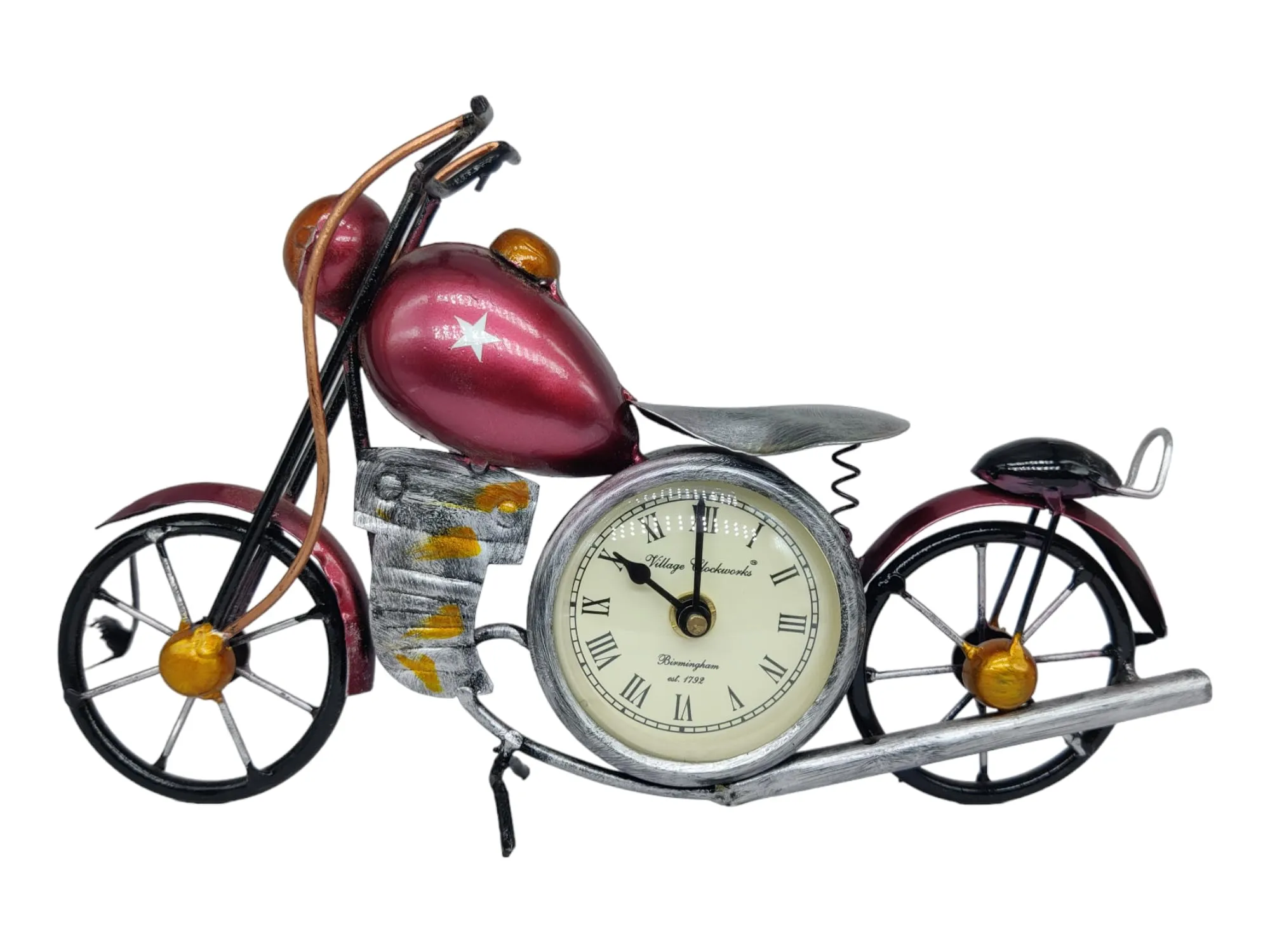 K&K Krafts & Kreations Handcrafted Metal Bike Clock (Red)