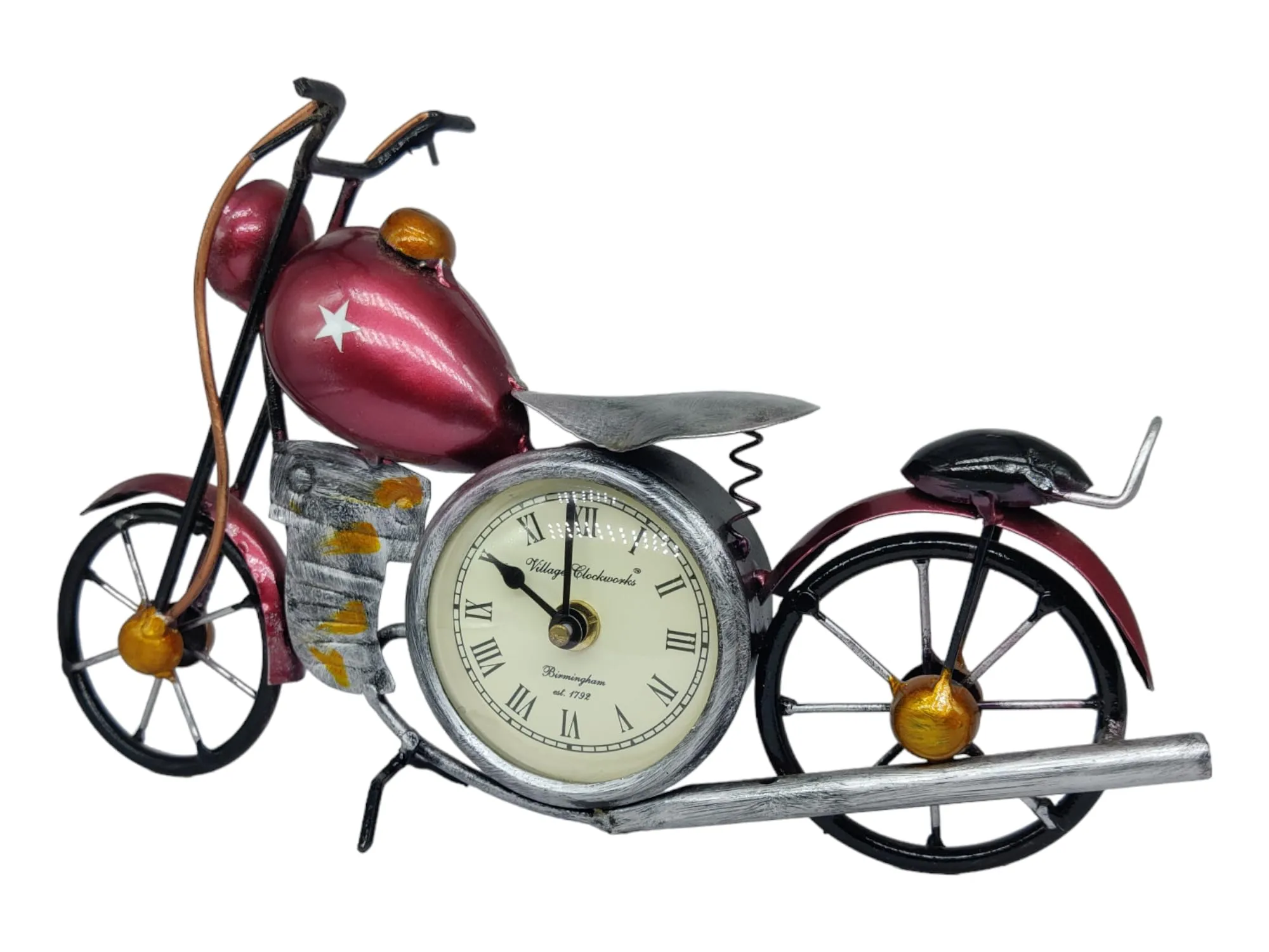 K&K Krafts & Kreations Handcrafted Metal Bike Clock (Red)