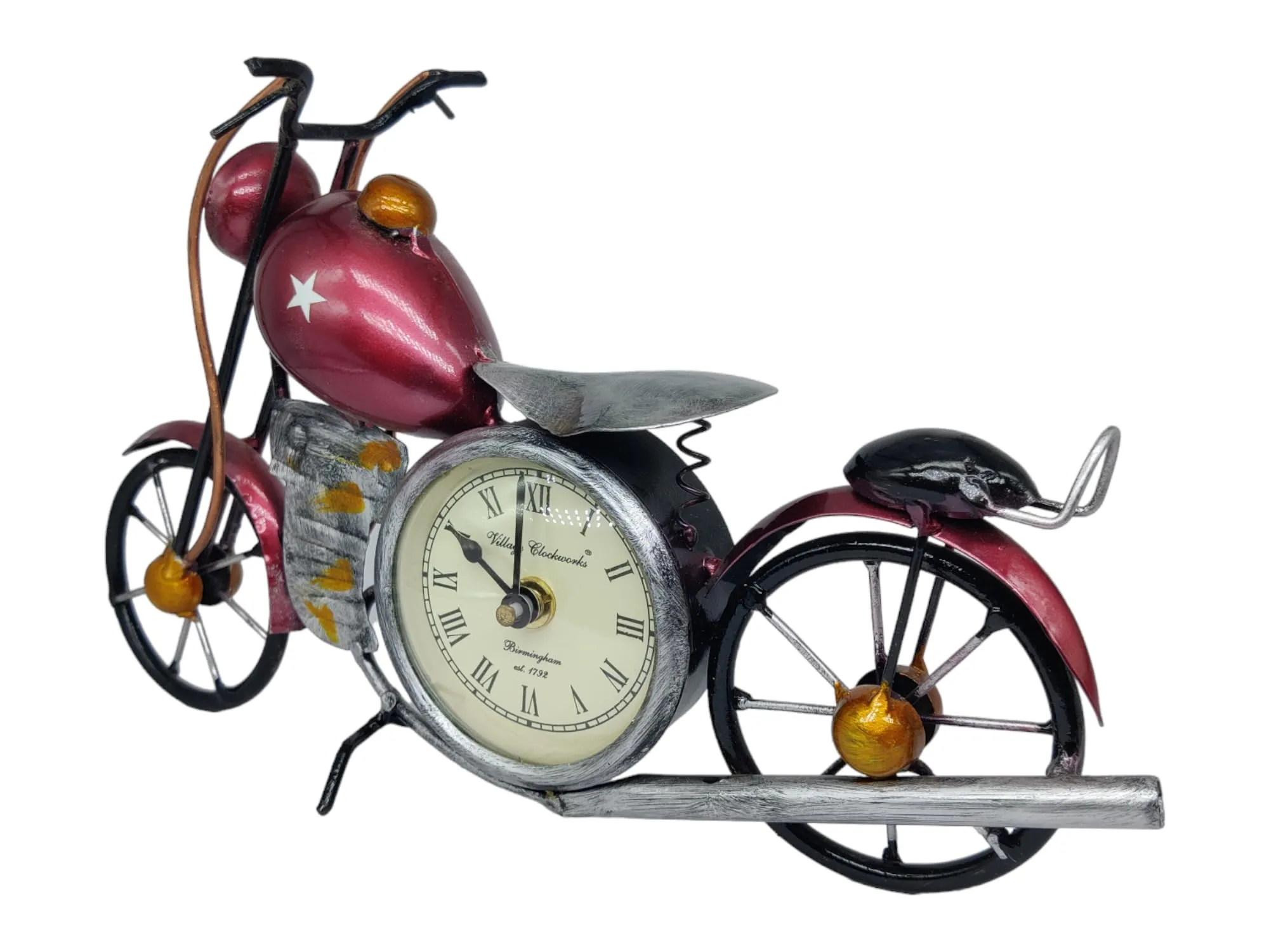 K&K Krafts & Kreations Handcrafted Metal Bike Clock (Red)