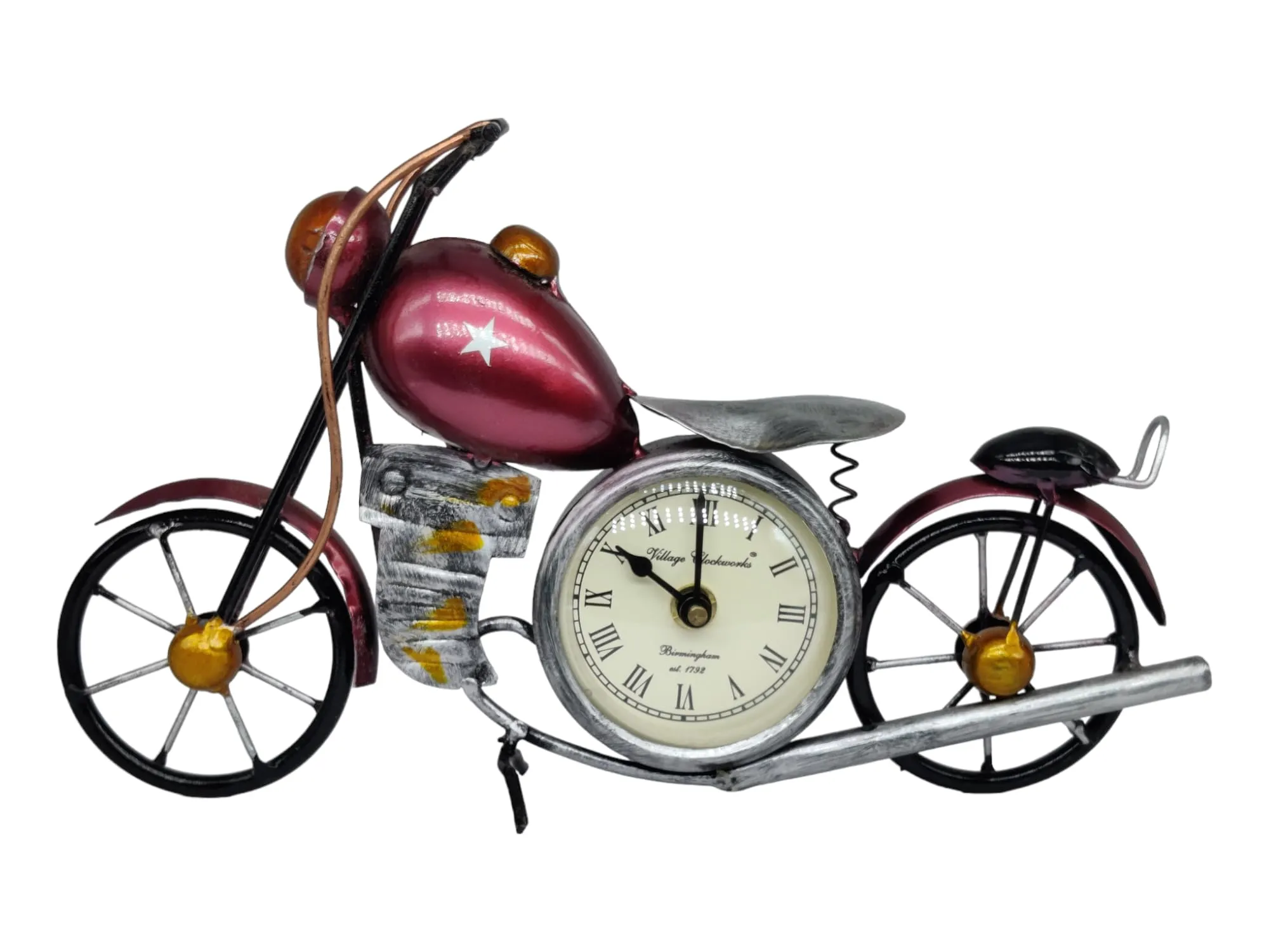 K&K Krafts & Kreations Handcrafted Metal Bike Clock (Red)