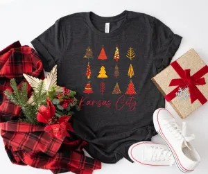 Kansas City Christmas Tree Pattern Dark Heather Grey Tee