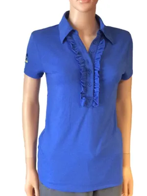 Kansas Jayhawks Meesh & Mia Women Blue 1/2 Buttoned Frill Polo Shirt