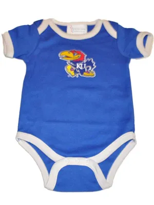 Kansas Jayhawks TFA Infant Baby Lap Shoulder Ringer Romper One Piece Outfit