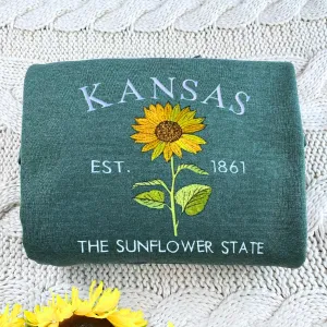 Kansas State Sweatshirt or Hoodie, Embroidered Gift - Est. 1861 Sunflower Flower