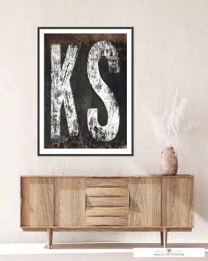 Kansas State Typographic Poster Print - KS Home State Sign Rustic Western Wall Art