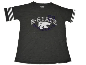 Kansas State Wildcats Champion Women Gray Quarter Sleeve V-Neck T-Shirt (M)