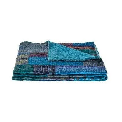 Kantha 80155TBE Tonal Blue Throw Blanket