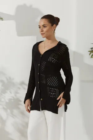 Kaori Black Crochet Knit Cardigan