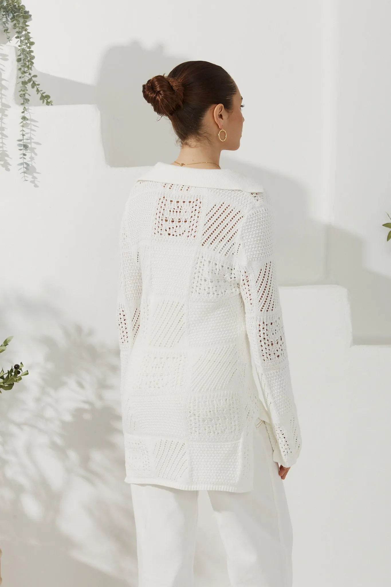 Kaori White Crochet Knit Cardigan