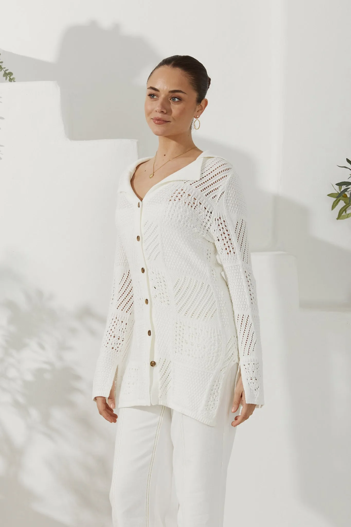 Kaori White Crochet Knit Cardigan