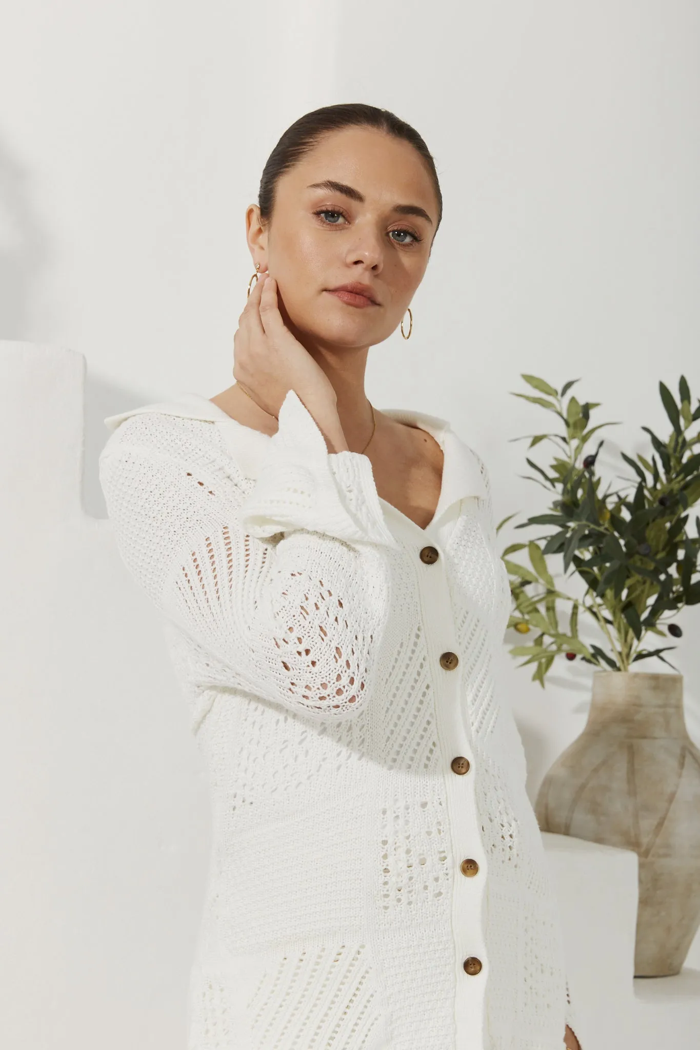 Kaori White Crochet Knit Cardigan