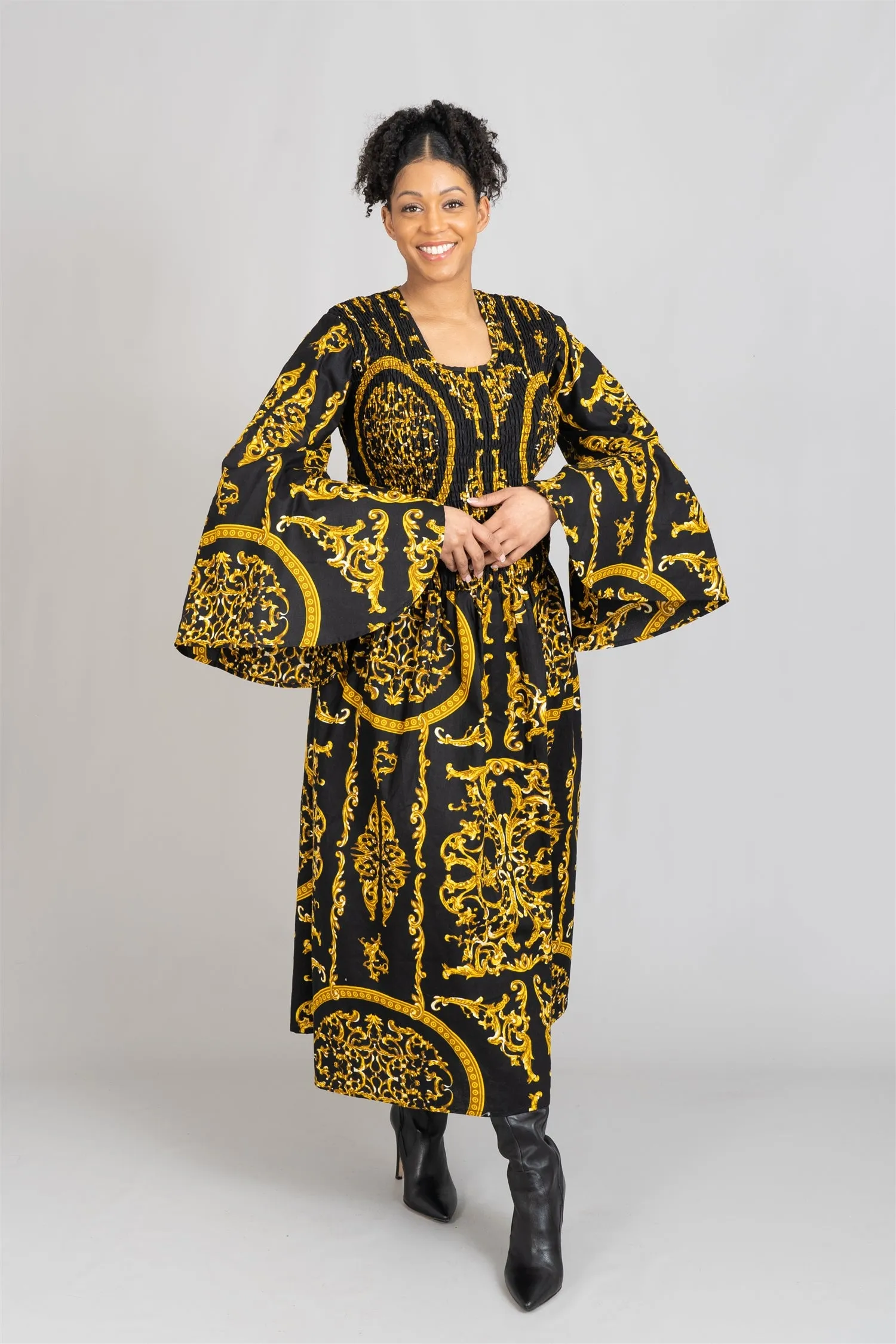 KaraChic 7731 Authentic African Print Smocked Dress