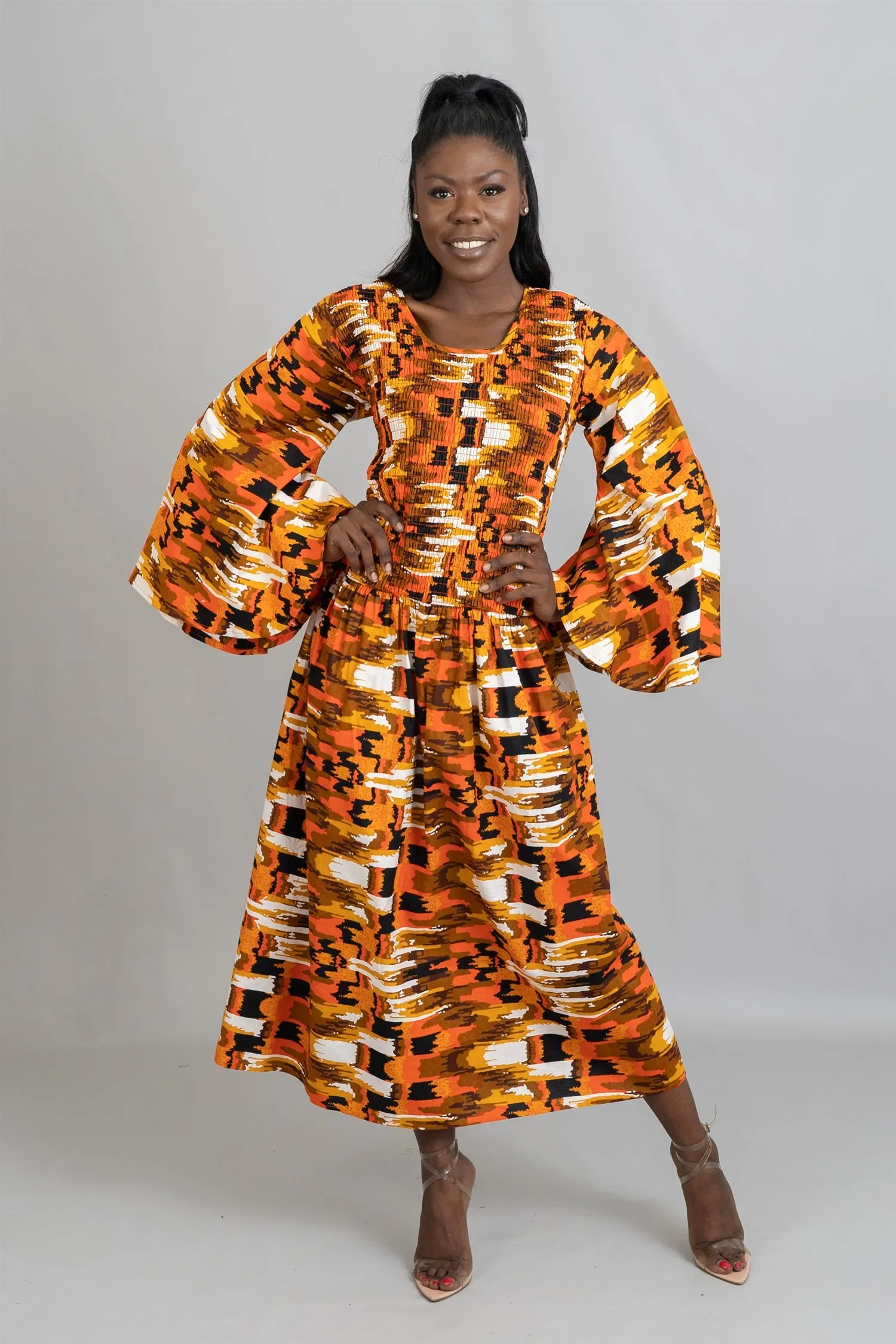 KaraChic 7731 Authentic African Print Smocked Dress