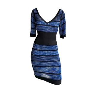 Karen Millen Fine Knit Stripe Dress Blue SIZE 8