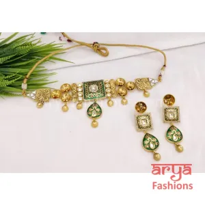 Karishma Rajwadi Antique Kundan Choker with Meenakari