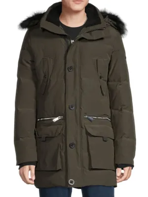 Karl Lagerfeld Paris faux fur lined parka in Olive