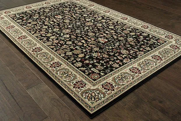 Kashan 108B Black/ Ivory Rug