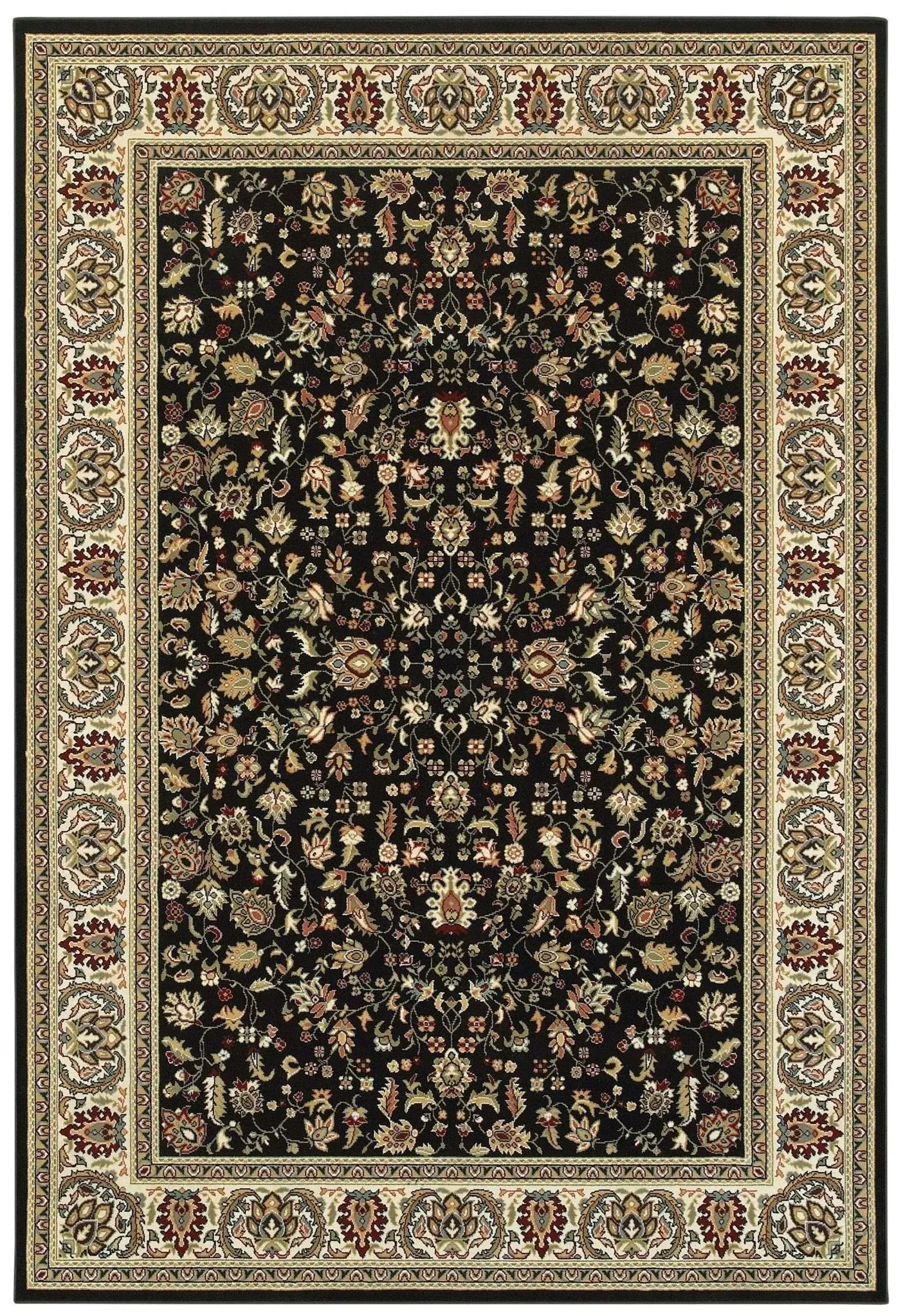 Kashan 108B Black/ Ivory Rug