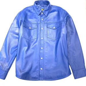 Kashani Men's Royal Blue Lambskin Button-Up Shirt