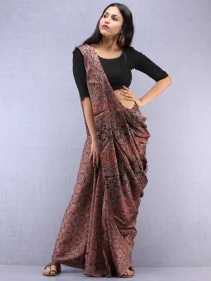 Kashish Beige Black Ajrakh Hand Block Printed Modal Silk Saree - S031704448