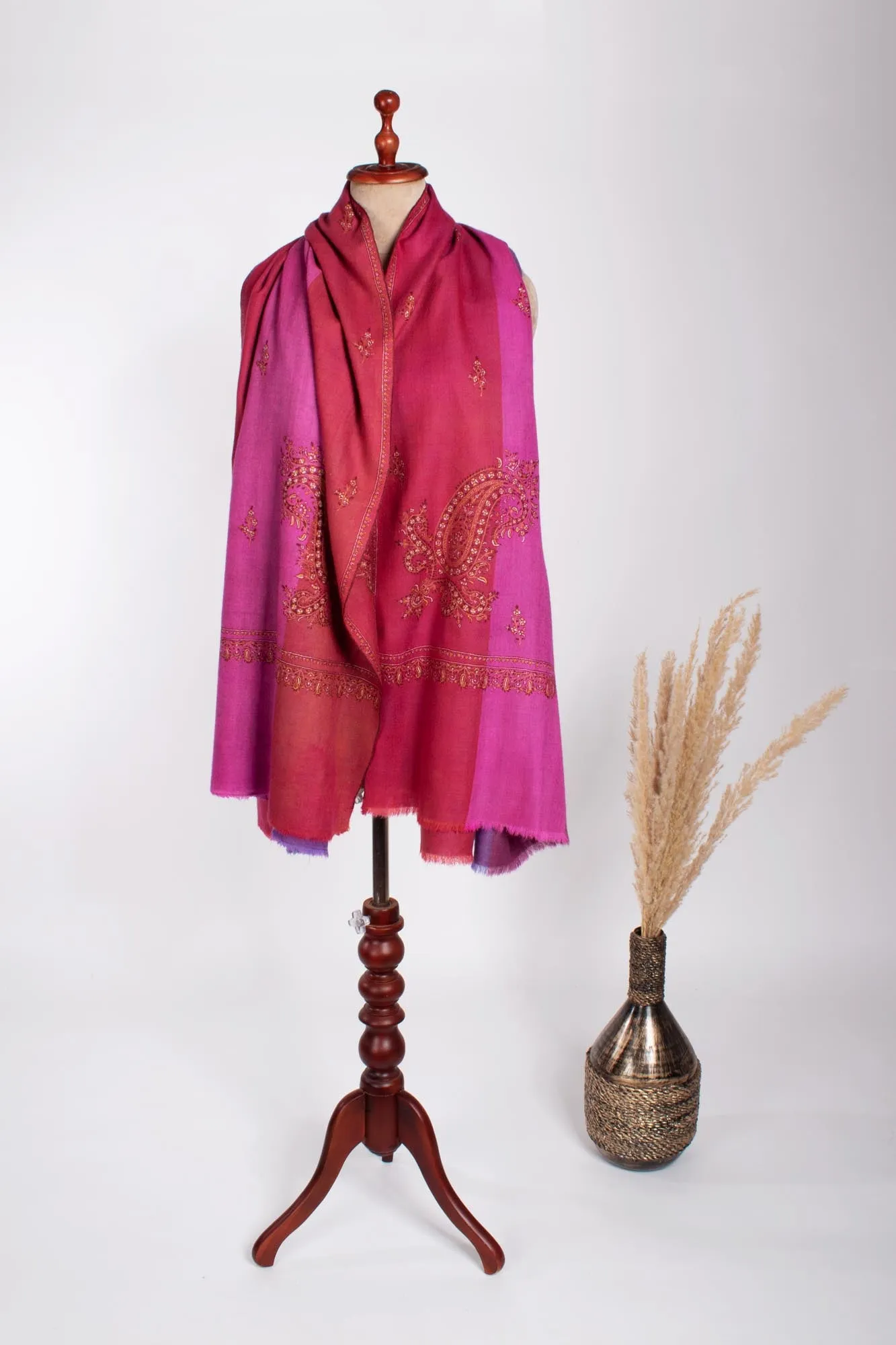 Kashmiri Purple and Magenta Handloomed Pashmina - ABERDARE